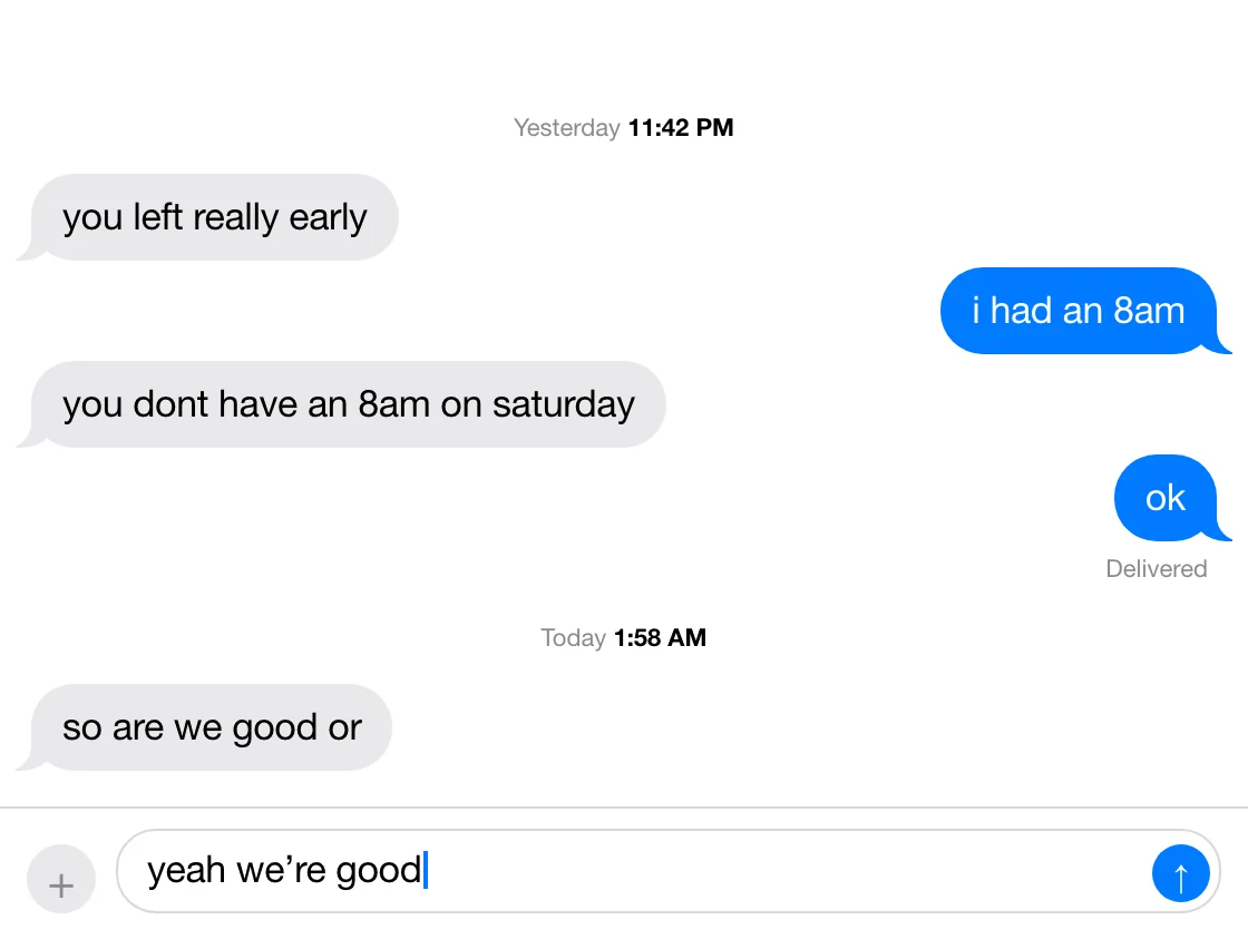 a message thread with a short reply typed